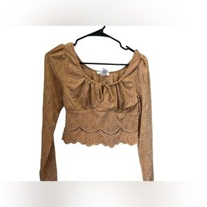 Kirious Tan Embroidered‎ Eyelet Cropped Blouse Size M